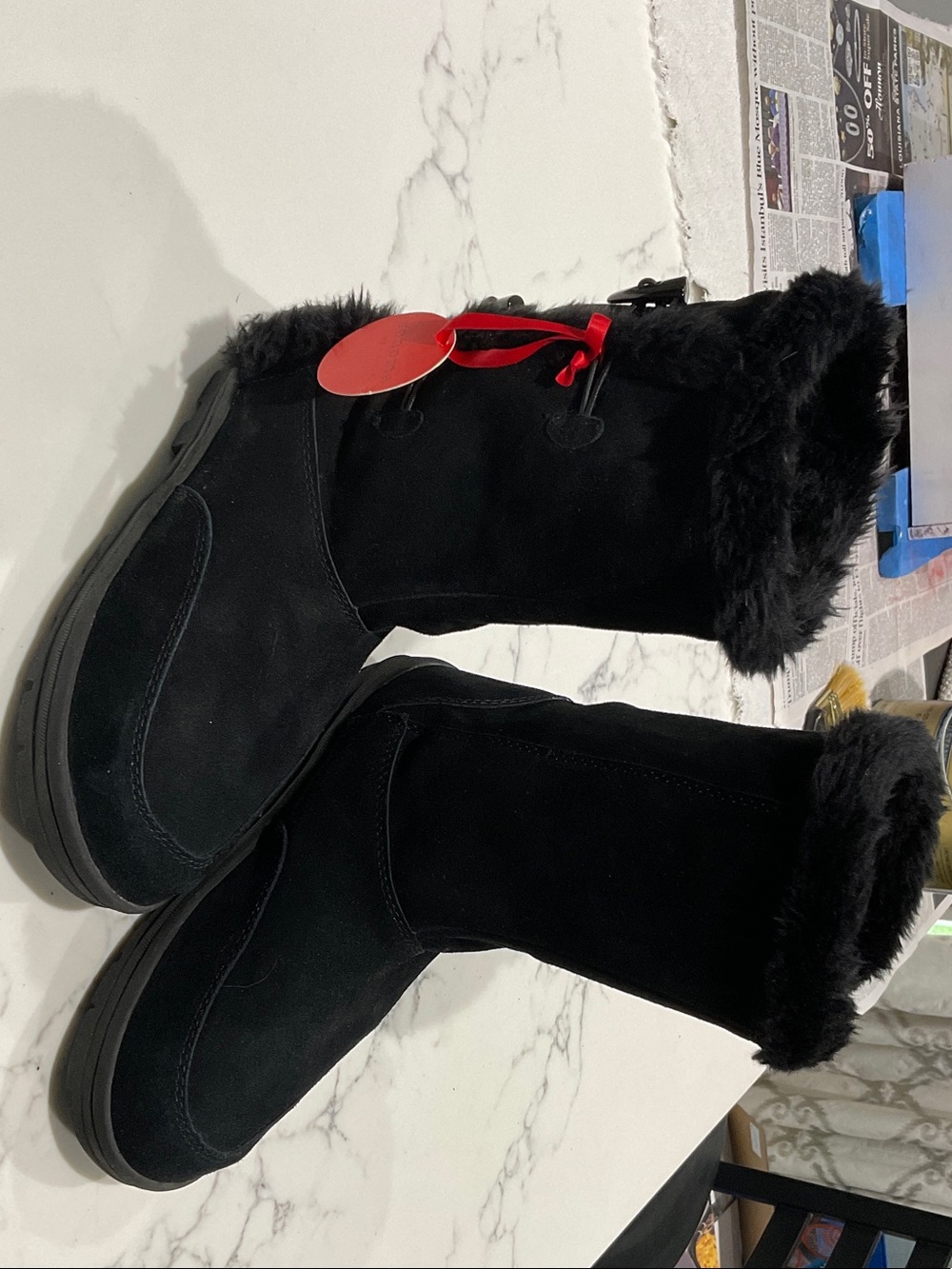 Sonoma Women's Black Faux Fur Winter Boots with Cozy Lining